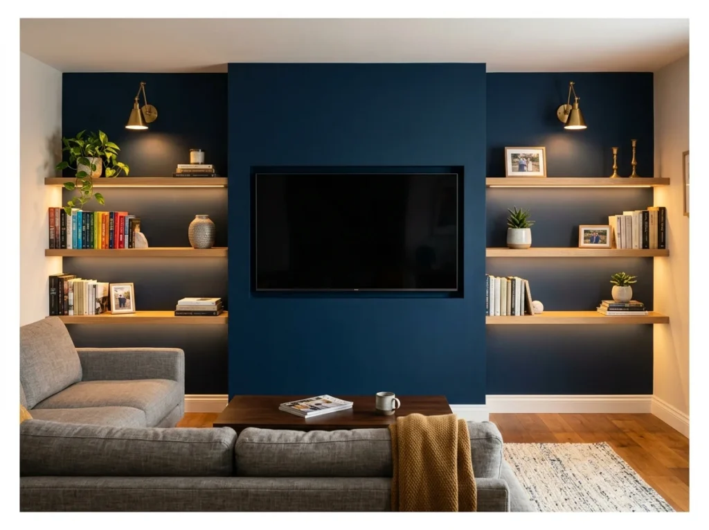Navy Blue TV Accent Wall
