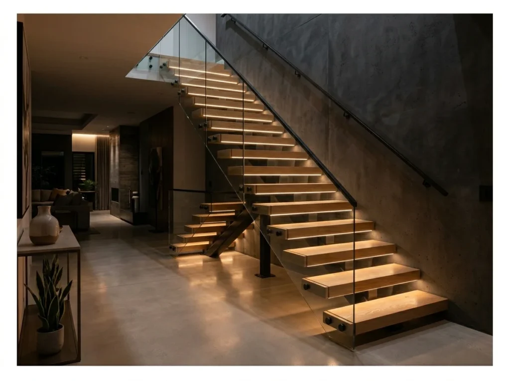 Neon Strip Accent on the Underside of Stairs