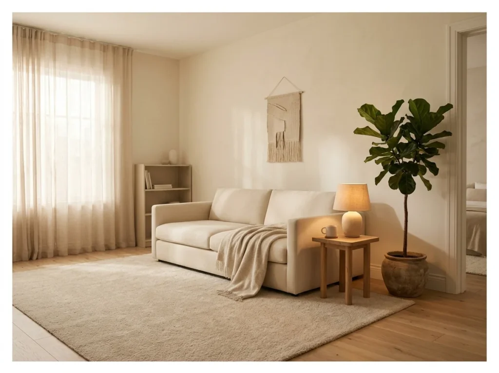 Neutral Living Room Adjacent Bedroom Feel