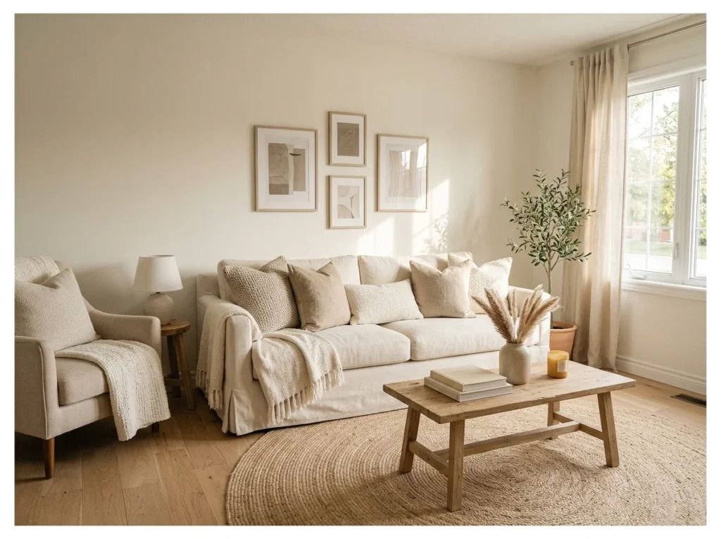 Warm White Walls with Layered Cream Textiles