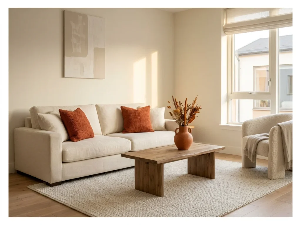 Neutral Living Room with a Single Warm Accent