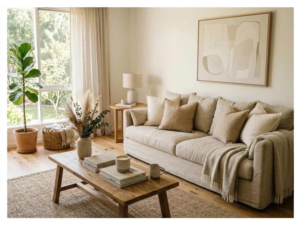 Linen Sofa in Natural Oatmeal