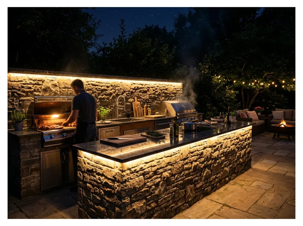 Outdoor Kitchen with LED Strip Lighting