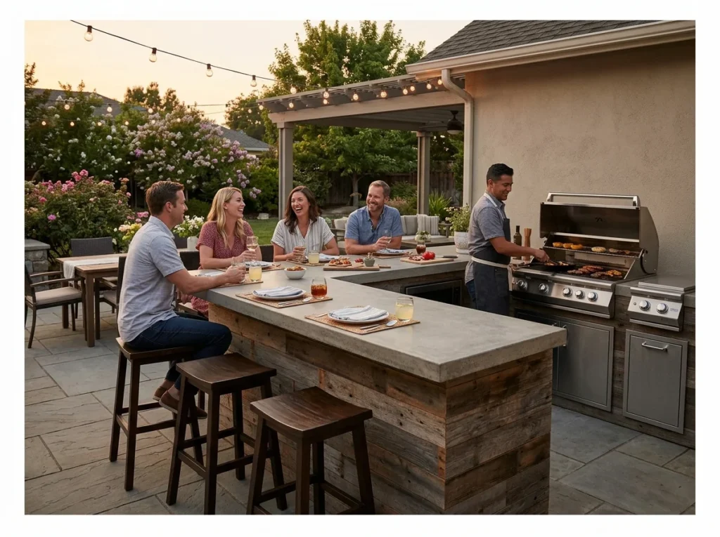 Outdoor Kitchen with Bar Seating