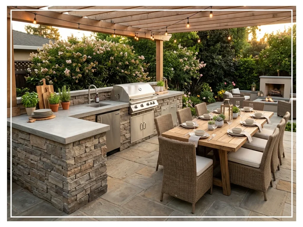 Outdoor Kitchen with Dining Area