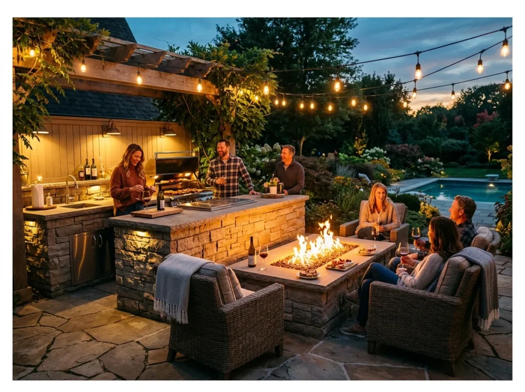 Outdoor Kitchen with Fire Feature