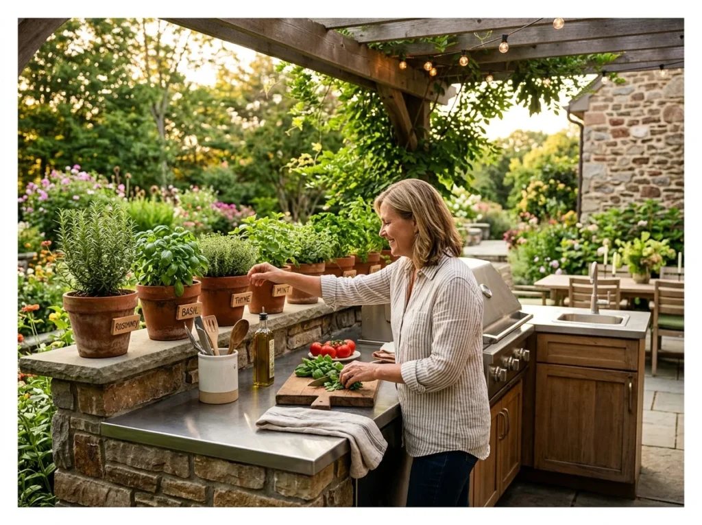 Outdoor Kitchen with Herb Garden