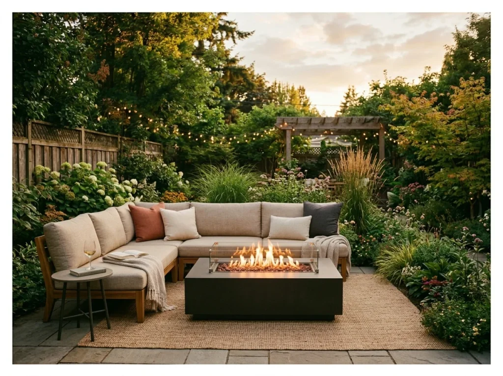 Outdoor Sectional with Fire Pit Coffee Table