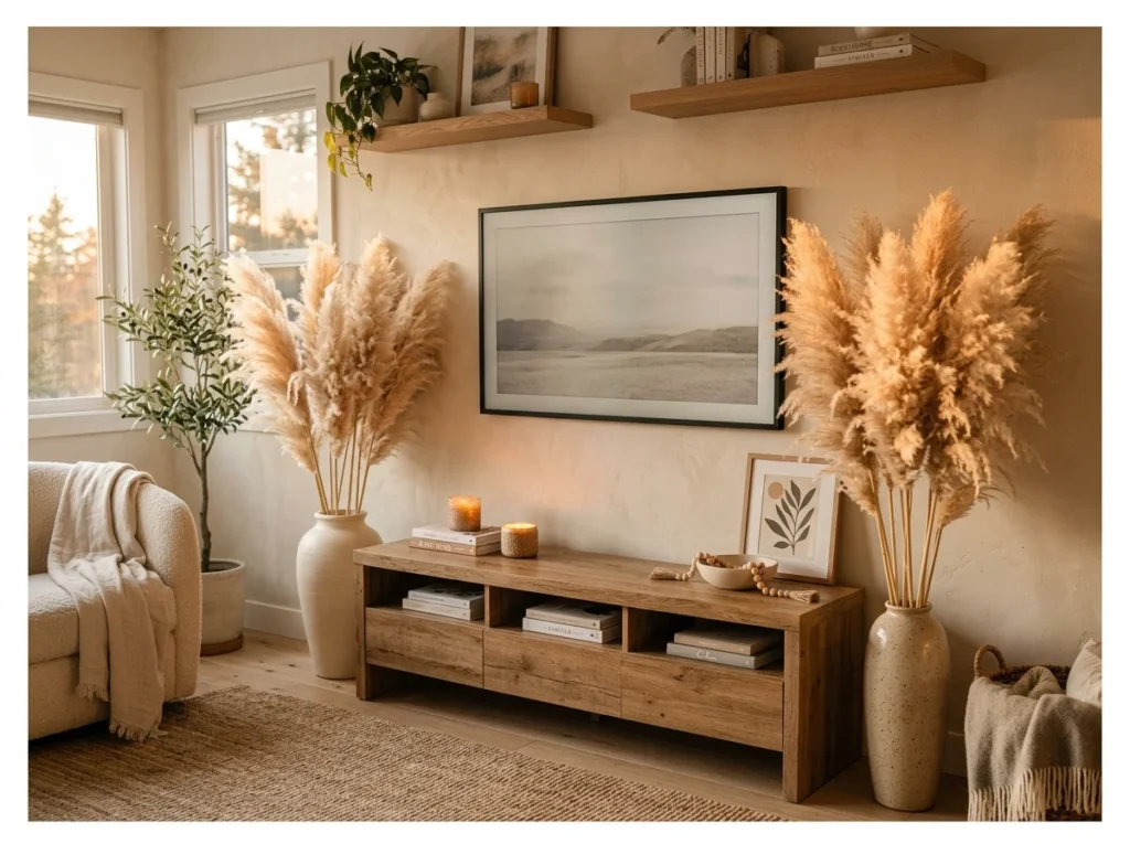 Dried Pampas Grass in Tall Vases