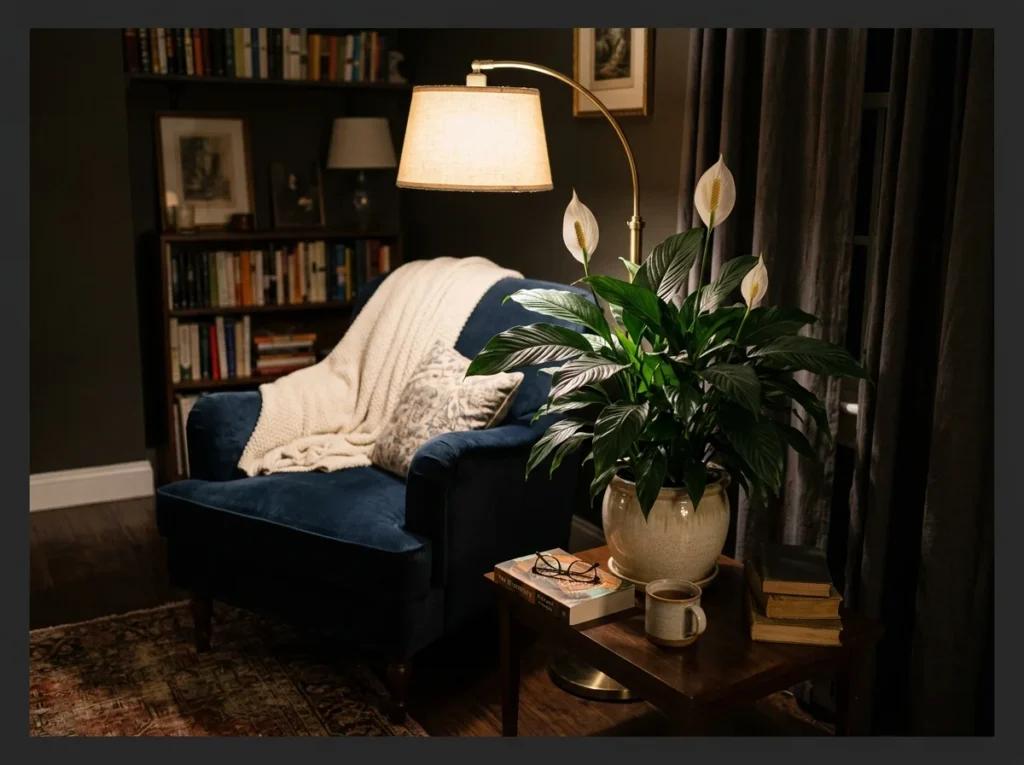 Peace Lily in a Dark Reading Corner