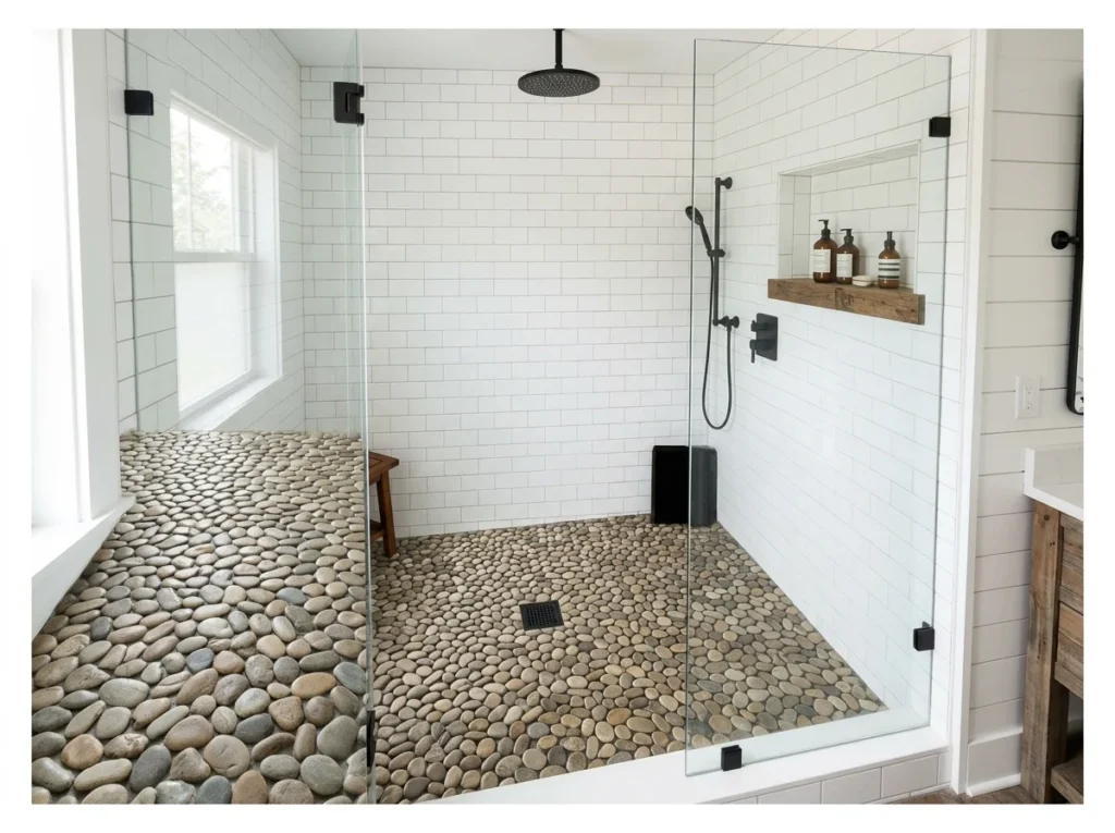 Stone or Pebble Shower Floor