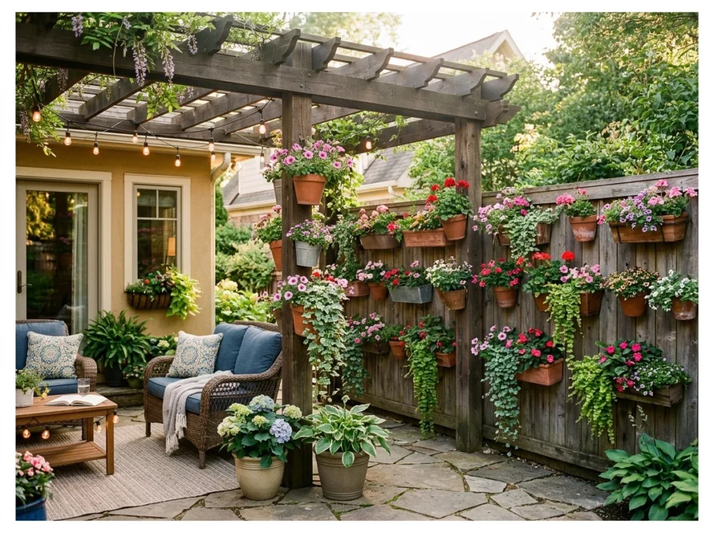 Pergola with Wall-Mounted Planters