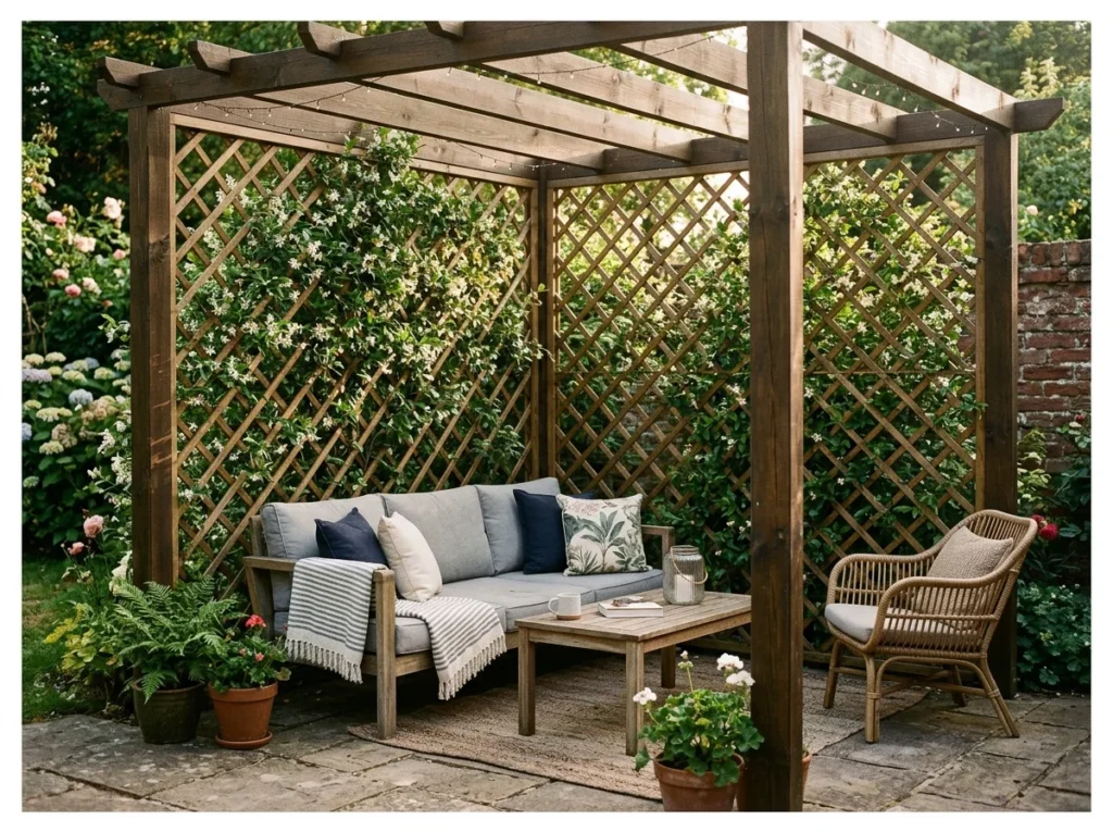 Pergola with Privacy Lattice Panels
