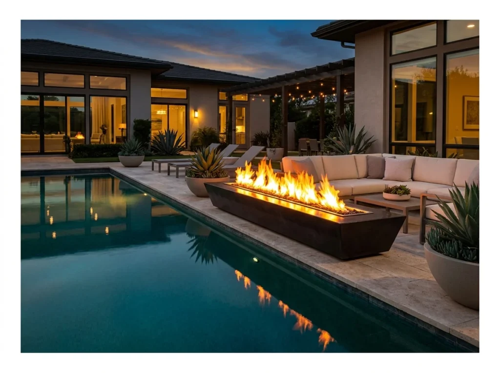Fire Feature Beside the Pool