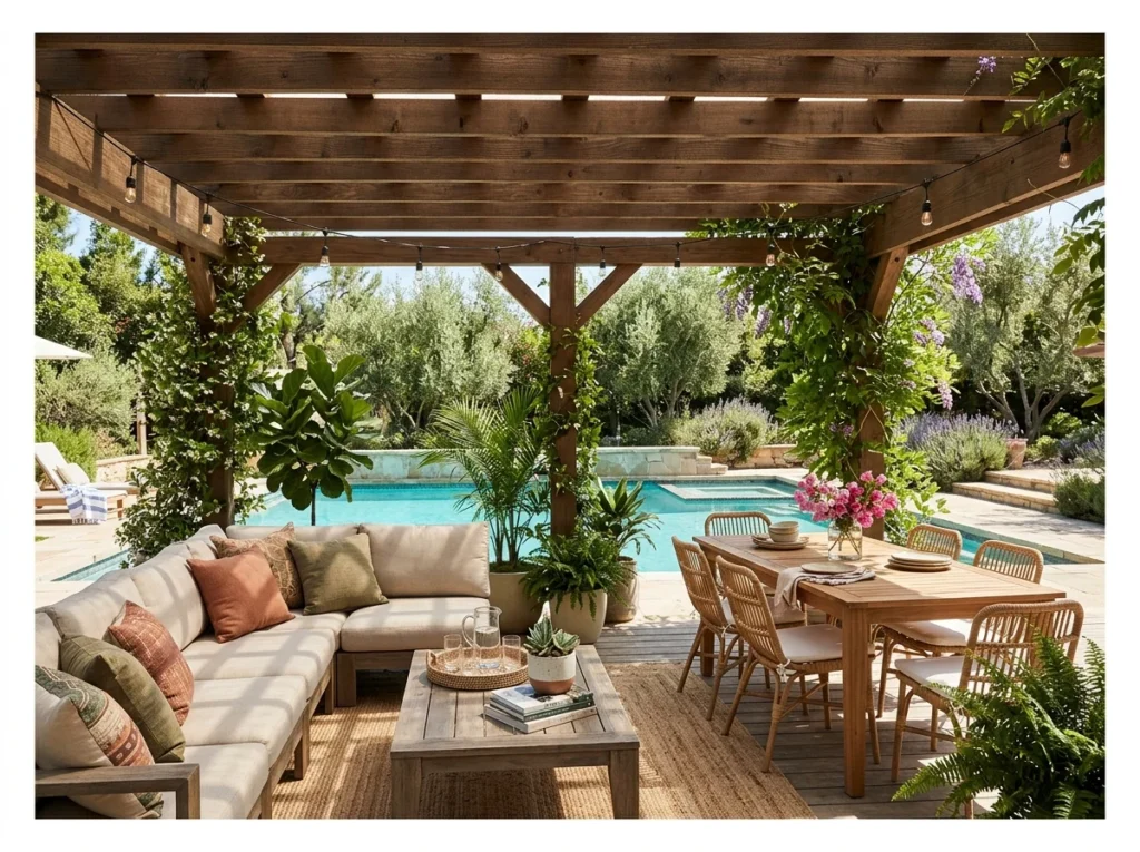 Pergola Over the Pool Lounge Area