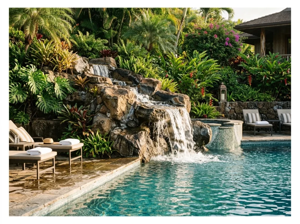 Poolside Fountain or Waterfall Feature