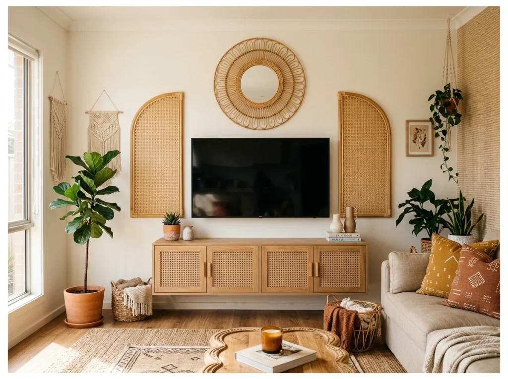 Rattan and Cane TV Wall Accents