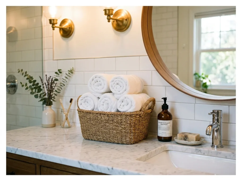 Rolled Hand Towels in a Basket