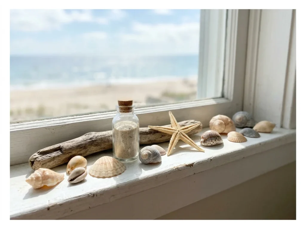 Window Sill with Shells and Natural Objects