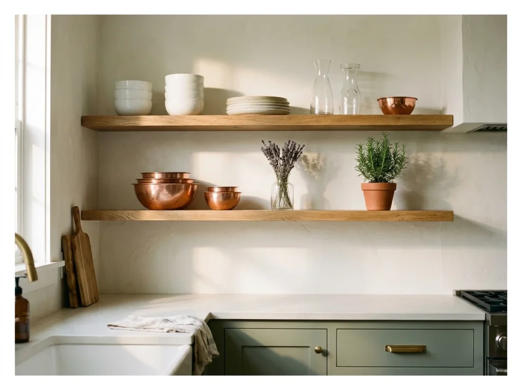 Open Shelving with Ceramic and Glassware Display