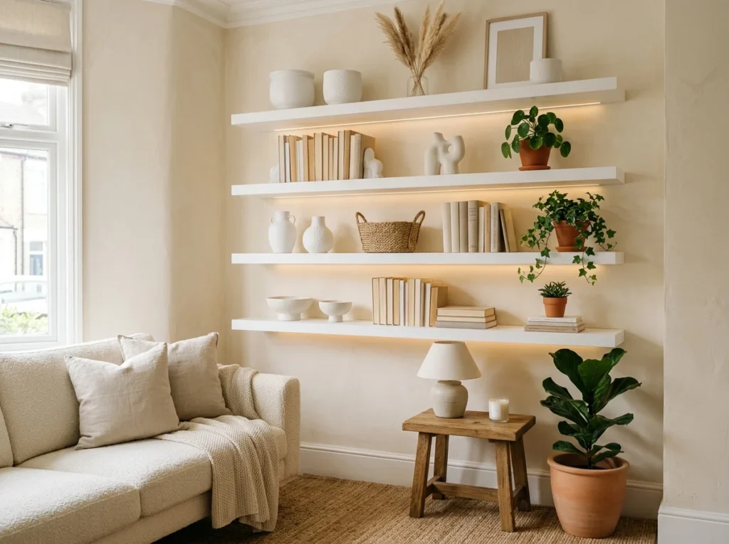 White and Natural Wood Shelving Display