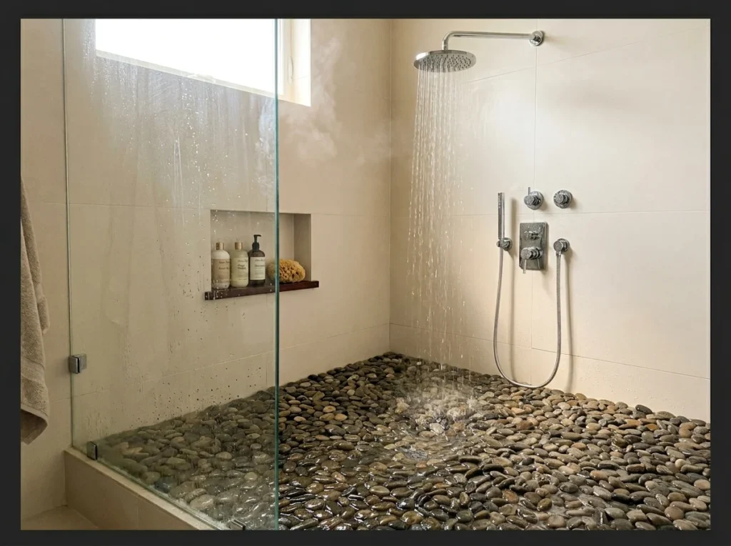 Pebble Texture Shower Floor with Smooth Walls