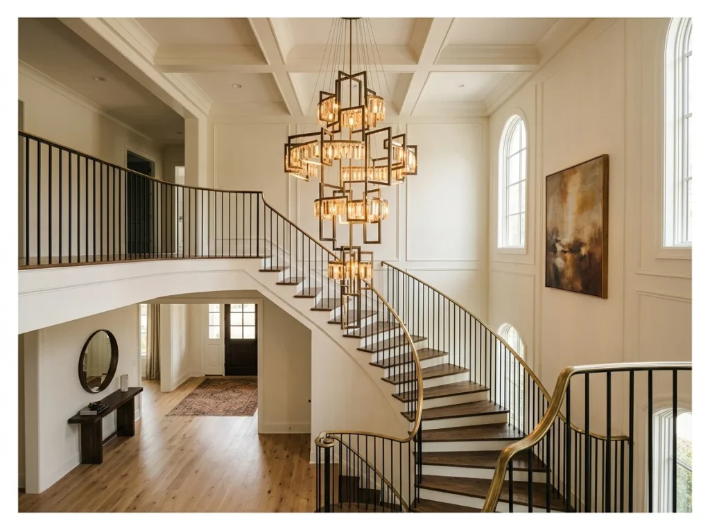 Statement Chandelier Above the Stairwell