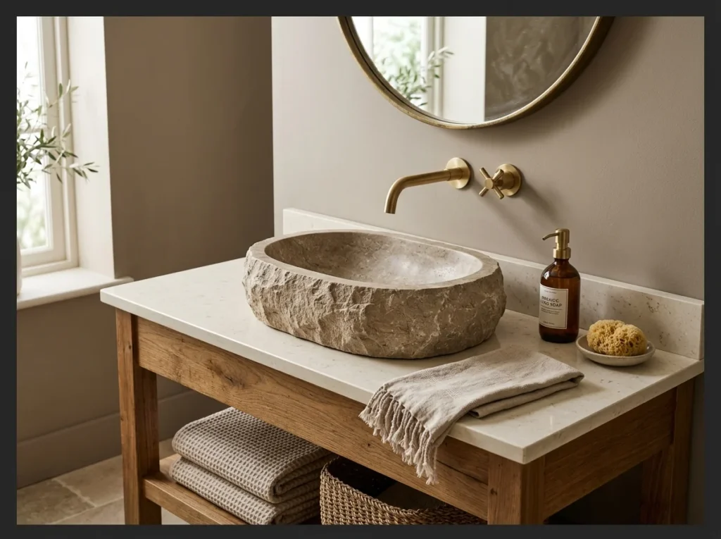 Stone Vessel Sink on a Neutral Counter