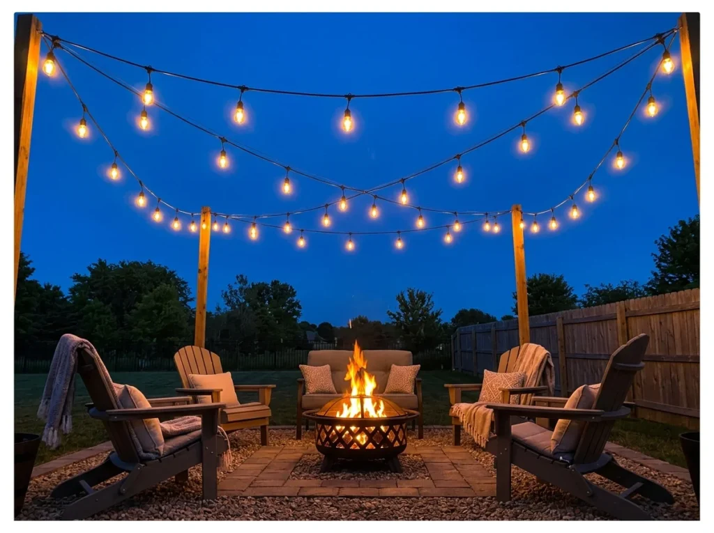 String Lights Above the Fire Pit Area