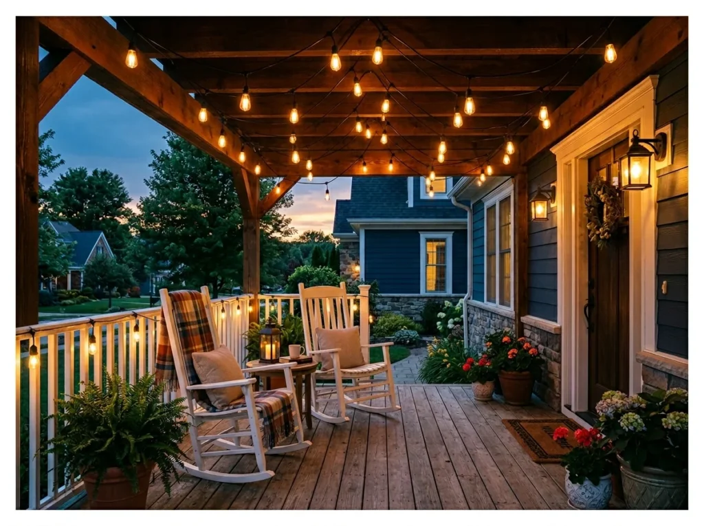String Lights Along the Porch Ceiling