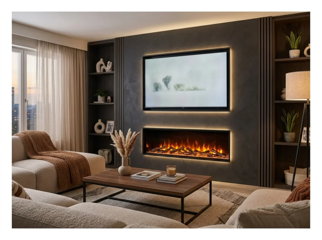 TV Wall with Fireplace Below