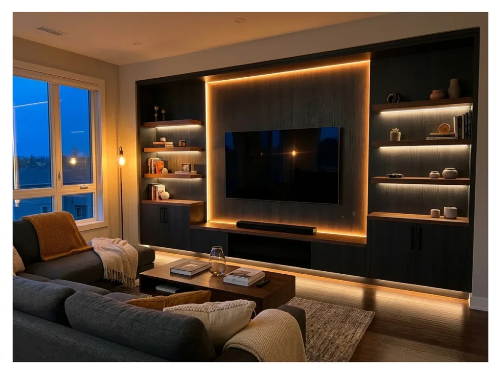 TV Wall with Ambient LED Strip Lighting