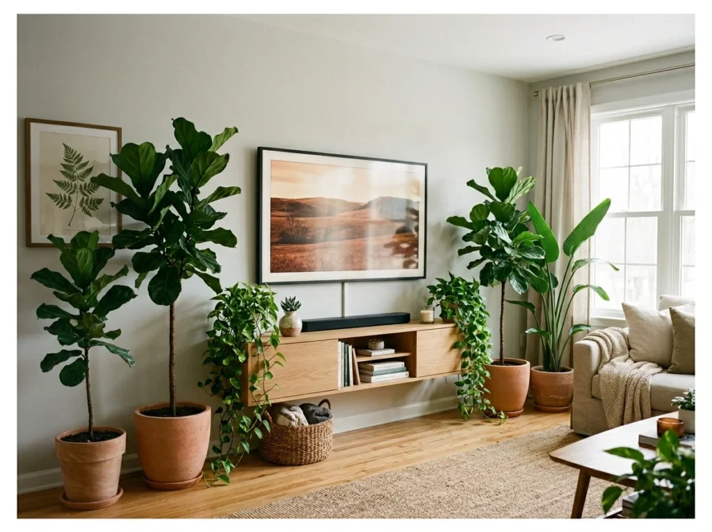 TV Wall with Indoor Plants