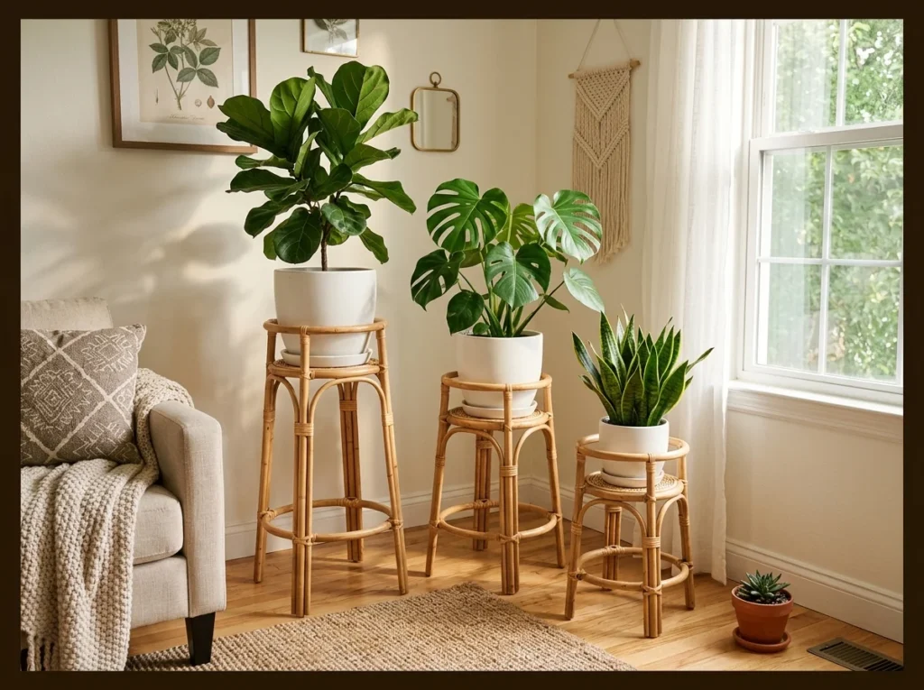 Rattan Plant Stand Trio