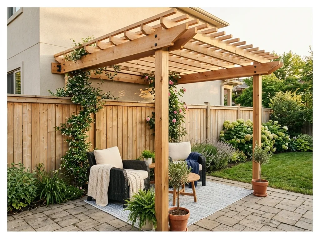 Wall-Attached Corner Pergola