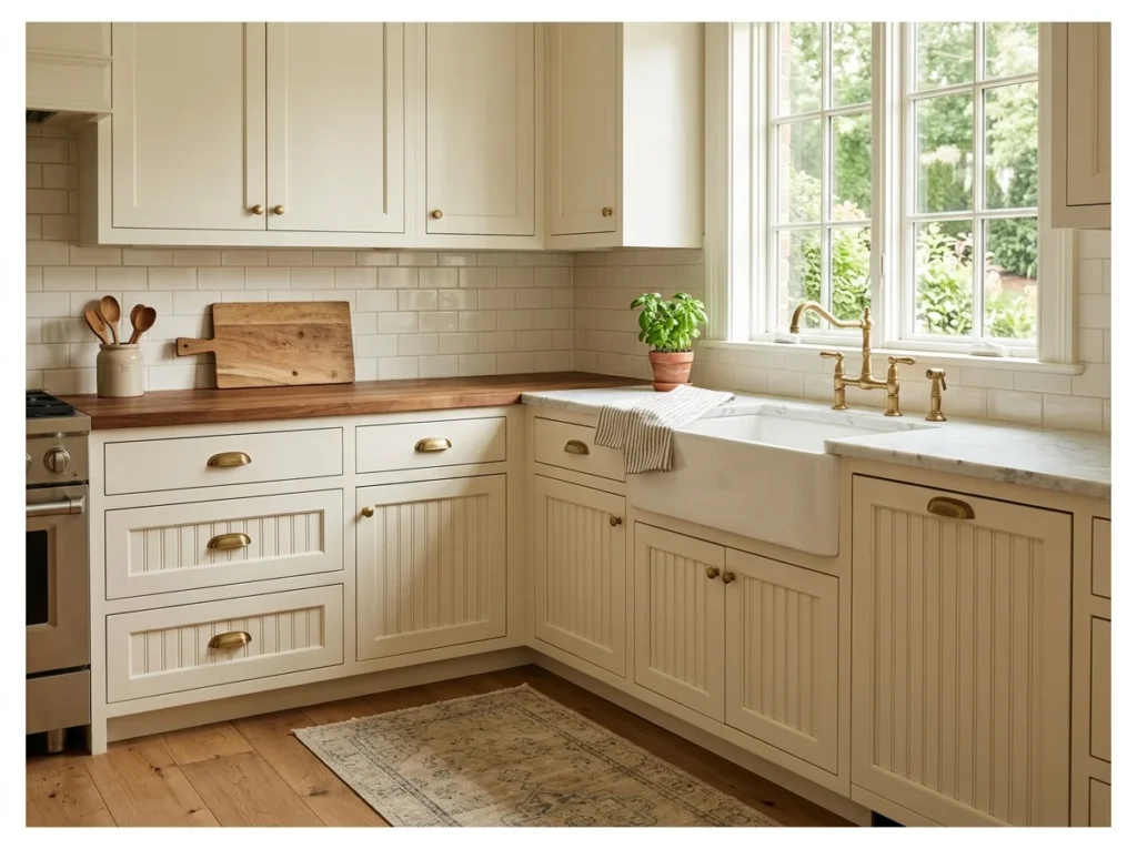Warm White Cabinets with Beadboard Detail