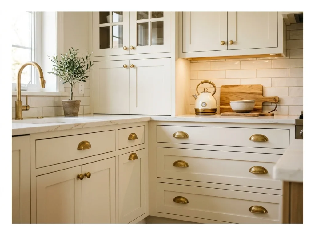 Warm White with Brushed Brass Hardware