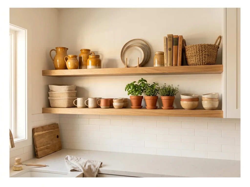 Open Shelving with Warm-Toned Display