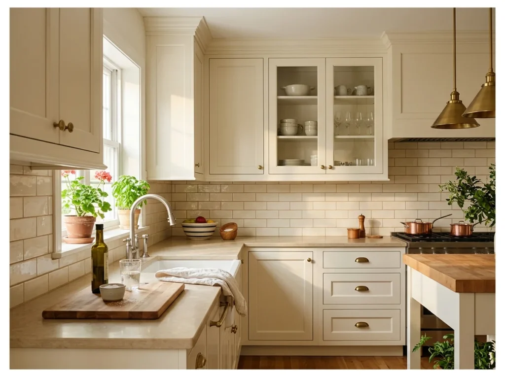 Warm White with Subway Tile Backsplash