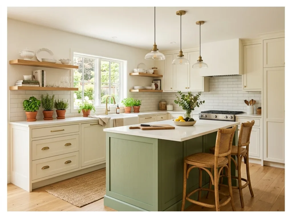 White Kitchen with Sage Green Accents