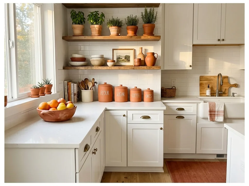 White Kitchen with Terracotta Accents