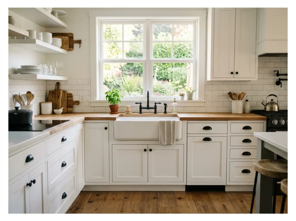 White Shaker Cabinets with Black Hardware