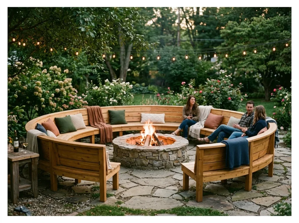 Wraparound Wood Bench