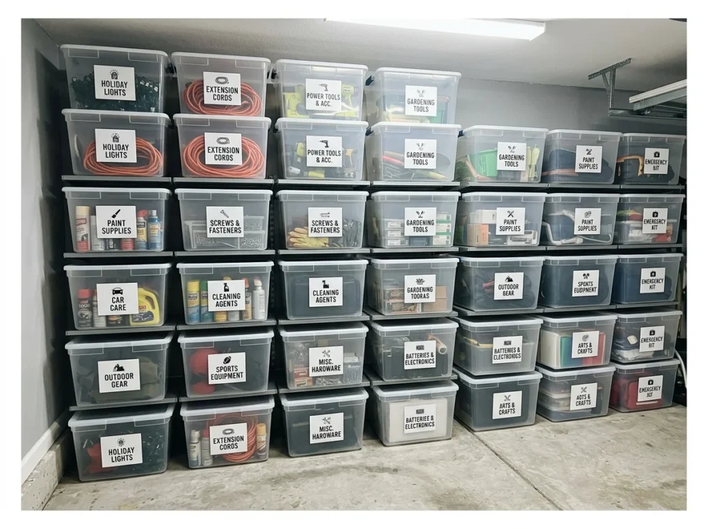 Clear Labeled Storage Bins