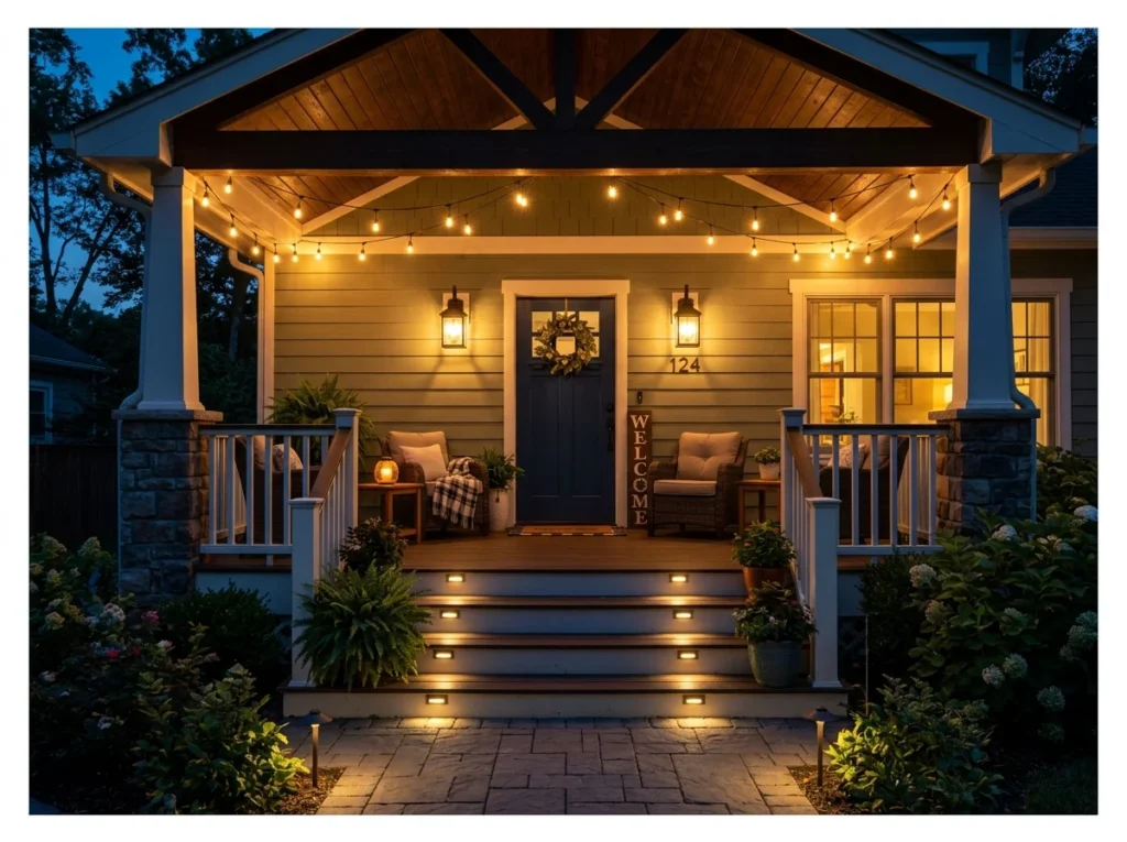 Layered Lighting Across the Whole Porch