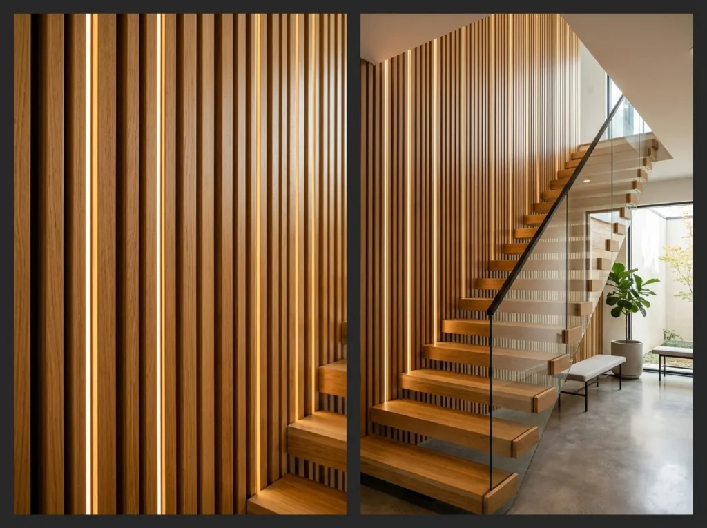 Vertical Wood Slat Panel Feature