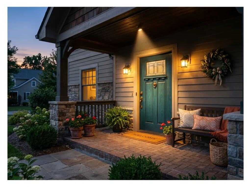 Warm Spotlight on the Front Door