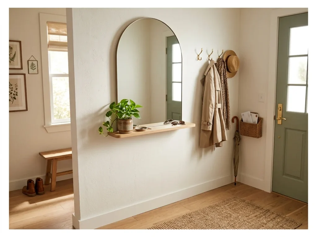 Arch Mirror with Shelf Below