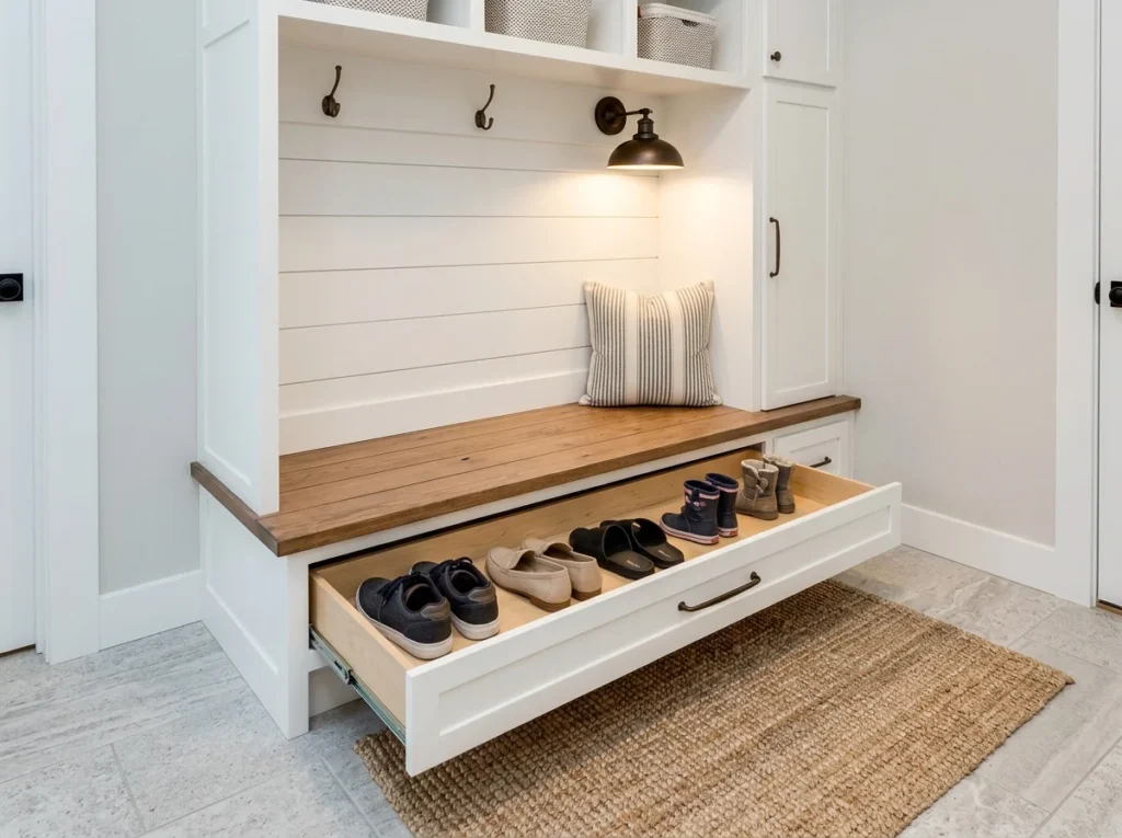 Bench with Shoe Drawer Below