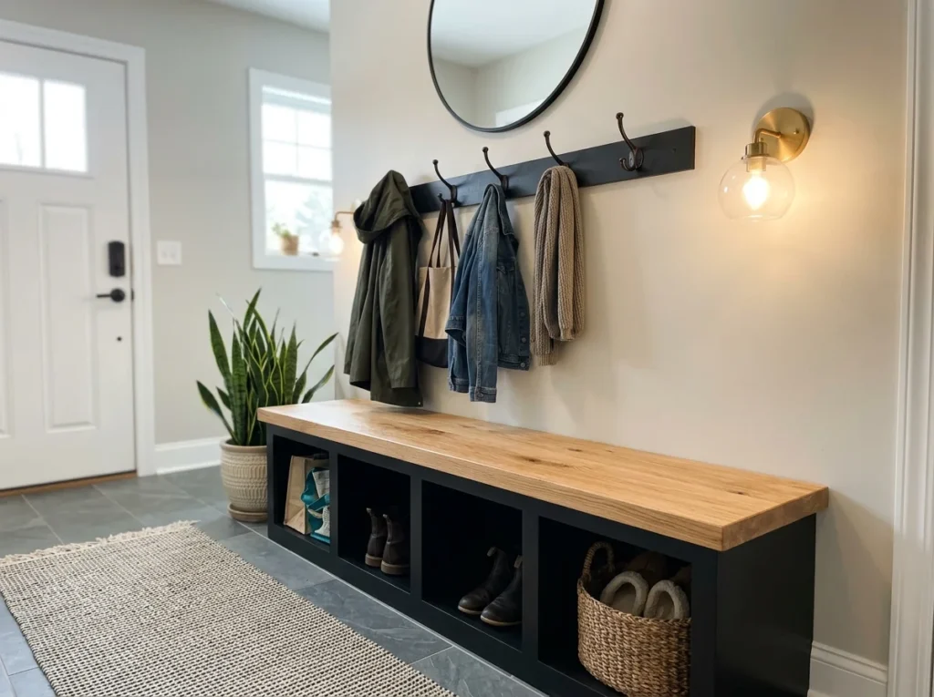 Black and Natural Wood Contrast Bench